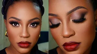 FLAWLESS MAKEUP TUTORIAL || SULTRY MATTE EYESHADOW + BOLD RED LIP #woc #brownskin #darkskin