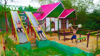 Build Swimming Pool Water Slide Around Secret Underground Bamboo House