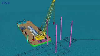 DNT, Spun pile installation, piling offshore by Diezel hammer and crane ponton