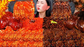 [Mukbang ASMR] Buldak Enoki Mushrooms 🔥 Jjajang & Spicy Ramen Scollop Seafood Recipe eating Ssoyoung