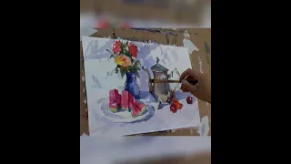 Gouache painting tutorial. Speedpaint. Timelapse. Натюрморт гуашью.