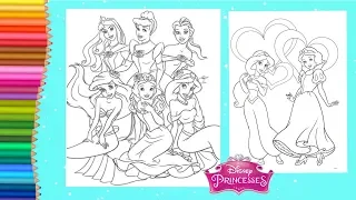 Disney Princess Coloring Belle Cinderella Jasmine Ariel Aurora - Coloring Pages