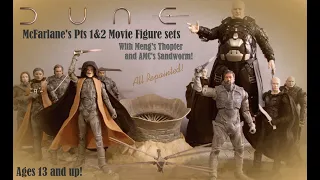 McFarlane's DUNE  Pt1 & 2 Movie Figures with Meng's Thopter and AMC's Sandworm!