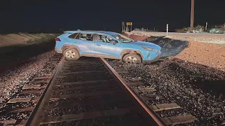 Mother with two toddlers gets car stuck on train tracks, arrested for DWI