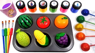 Satisfying Video l How to Make Rainbow Lollipop Candy with Paint & Playdoh Balls Cutting ASMR
