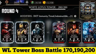 White Lotus Tower Bosses Battle 200 & 170 , 190 Fight + Rewards MK Mobile