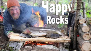 Cooking Trout With Happy Rocks Day 17 of 30 Day Survival Challenge Canadian Rockies