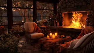 Autumn Rainy Day🍁Relaxing Fireplace & Rain Sounds🍂Fall Ambience with Rain in the Forest