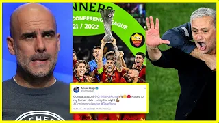 FOOTBALL WORLD REACTS TO MOURINHO & ROMA WIN CONFERENCE LEAGUE | ROMA 1-0 FEYENOORD FINAL 2022