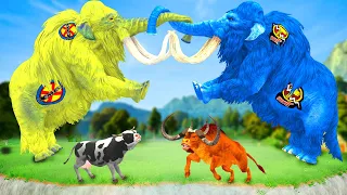 Furry Mammoth Vs Zombie Mammoth Animal Fight | Bull Attack Cow Cartoon Saved By Woolly Mammoth