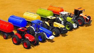 CLAAS vs LAMBORGHINI vs CASE vs FENDT vs JOHN DERRE TRACTORS BATTLE WITH FUEL TANKS - Farming Sim 22