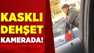 "Beni mi öldüreceksin!" deyip otomobil sürücüsüne kaskıyla saldırdı! | A Haber