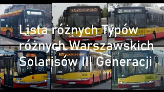 Typy Warszawskich Solarisów III Generacji.