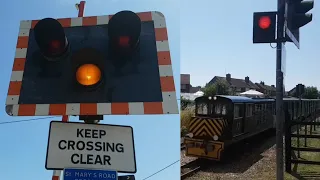 Two Trains at Dymchurch St Marys Road Level Crossing, Kent