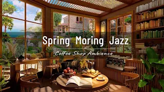 Spring Morning Bookstore Cafe Ambience with Sweet Piano Jazz Music & Waterfall Sounds for Study,Work