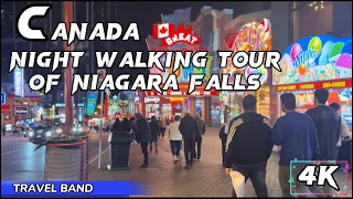 Night Walking Tour of Niagara Falls Canada Side 4K