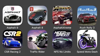 Asphalt 9, Asphalt 8, Asphalt X Treme, Rush Rally 3, CSR Racing 2, Traffic Rider, NFS No Limits