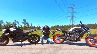 MT07 AKRAPOVIC EXHAUST TEST VS ER6N - K BIKER