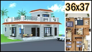 36'-0"x37'-0" 3D Classic Home Design | 4 Room Home Design | Gopal Architecture