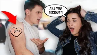 GETTING A TATTOO OF MY GIRLFRIEND'S NAME PRANK!! (BAD IDEA)