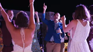 Wedding party at Cavo Ventus Santorini. DJ services and lighting by Elias PLM