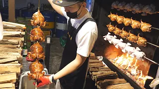 Oak firewood roast chicken (cheese, green onion) / Korean street food