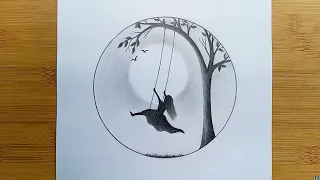 How to draw Alone Girl Swinging in a tree || Pencil Sketch Step by Step