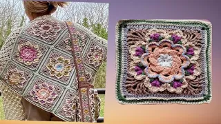 GRANNY SQUARE A CROCHET - FLOR ARCOÍRIS 3D