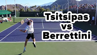 Stefanos Tsitsipas and Matteo Berrettini practice together at 2022 Indian Wells
