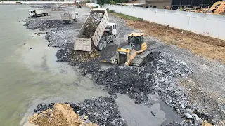 Part 29 ,Incredible New Update Building Road By SHANTUI Dozer With SHACMAN Truck Spreading Big Stone