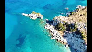 Albanian Riviera. Albanian beaches. Ionian Sea. Video from the DJI Mavic Mini quadcopter. Albania.