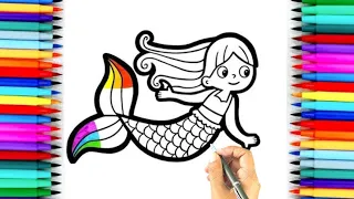 Mermaid drawing for kids 🌈|Drawing, colouring and painting for kids and Toddlers|