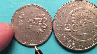1980-1982 Mexico Mayan Art Coins 50 Centavos 5 & 20 Pesos - Estados  Unidos Mexicanos - QUETZALCOATL