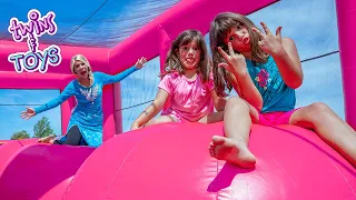 Frozen Elsa Pretend Play with Kate & Lilly in GIANT Inflatable Bounce House!!