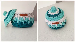 BASKET made of knitted yarn WITH A VOLUMINOUS PATTERN. How to tie the lid