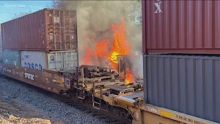 Fiery crash between train, tractor trailer in Clayton County
