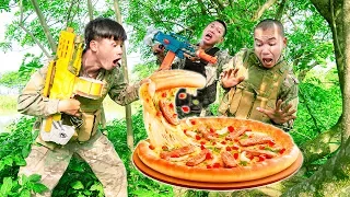 Battle Nerf War: Baker & Blue Police Nerf Guns Robbers Group Pizza Battle
