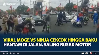 Viral Moge Vs Ninja Cekcok Hingga Baku Hantam di Jalan Denpasar, Saling Rusak Motor