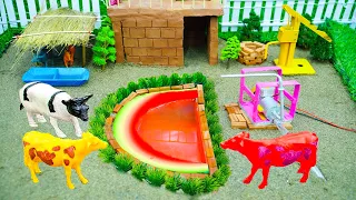 DIY mini Farm Diorama with house for Cow,Pig | Mini Hand Pumb Supply Water Pool for animal #01