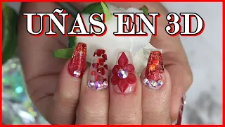 DISEÑO DE UÑAS EN 3D PASO POR PASO. UÑAS ACRILICAS ROJAS. RED NAILS.