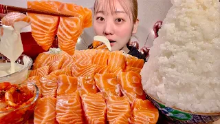 ASMR Salmon Sashimi【Mukbang/ Eating Sounds】【English subtitles】