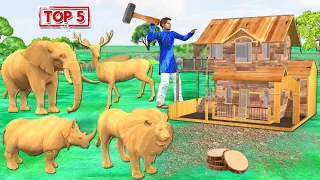 Mini Wooden House Toys Hindi Stories Collection Comedy Video Wooden Animals Funny Kahani Moral Story