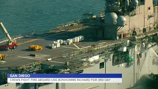 Blaze continues aboard USS Bonhomme Richard at Naval Base San Diego for 3rd day - July 14, 2020