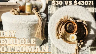 BOUCLE OTTOMAN DIY DUPE !! $30 vs. $430 Thrift Flip | Melanade Beauty