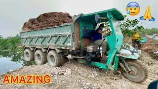 Amazing truck , 2 công nông siêu khủng chở đất sa lầy , máy xúc DOSAN dx60 phá nhà , ô tô ben tải