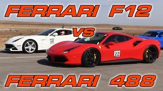 Ferrari 488 GTB  vs Ferrari F12berlinetta 1/2 Mile Drag Race