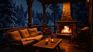Feel the winter atmosphere on the wooden porch | Fireplace sounds for sleep, relaxation