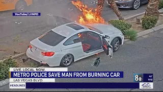 Las Vegas police officer rescues driver from burning car along Las Vegas Strip