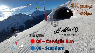 Ski run St. Moritz Corviglia POV 4K | slope 04 - Corviglia Run (World cup)