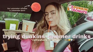 TRYING THE NEW DUNKIN DONUTS SUMMER DRINKS 2024 (KIWI WATERMELON REFRESHER & VANILLA DONUT LATTE)